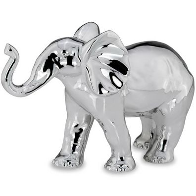 großer silberglänzender Porzellan Deko Elefant 25 cm