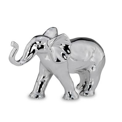 kleiner silberglänzender Porzellan Deko Elefant 17 cm