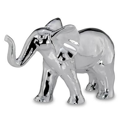 silberglänzender Porzellan Deko Elefant 21 cm