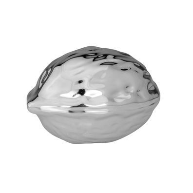 kleine silberne glänzende Porzellan Deko Walnuss 5.5 cm