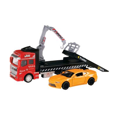 Toi-Toys 24087B - Metal World Spielzeugauto - Abschleppwagen mit Hebebühne & Auto