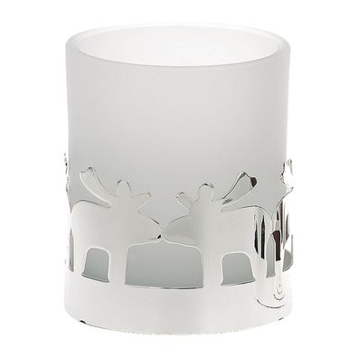 weißer Teelichthalter versilbert Rentier 6.5 cm hoch