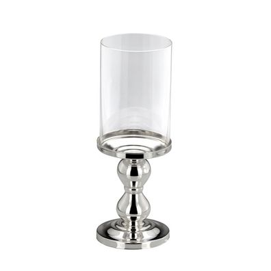 Deko Glas Windlicht auf Ständer 27 cm hoch - versilberter Kerzenhalter