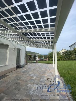 Solar-Terrassendach PV-Dach Carport Alu; 7,6 x 3,6 m; 3,43 kwP, 40% transparenz