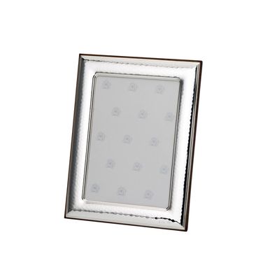 kleiner eckiger mini Fotorahmen 6x9 cm gehämmert 925 Silber & Holzrücken & Glas