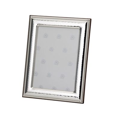 kleiner stehender 925 Silber Fotorahmen 10x15 cm Perloptik mit Holzrücken & Glas
