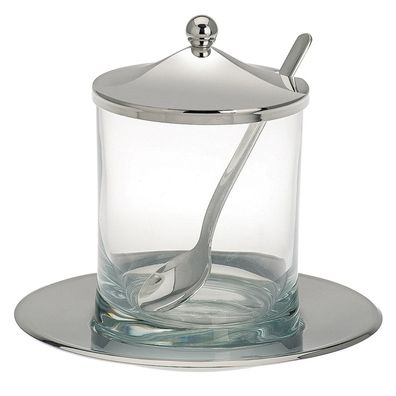 kleines rundes versilbertes Marmeladenglas Ø 8 cm mit Löffel
