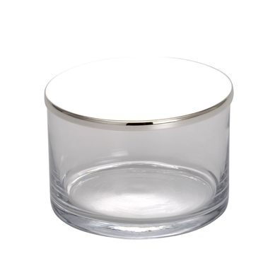 kleine runde versilberte Dose aus Glas Ø 13 cm mit Deckel