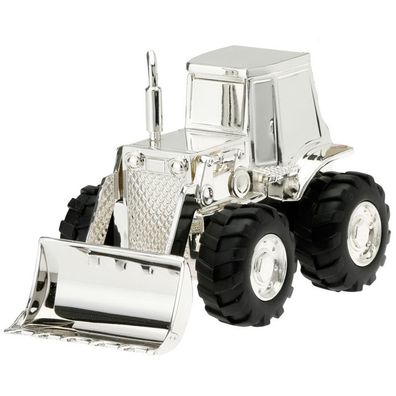 kleine versilberte Kinder Spardose Motiv Traktor 8 cm