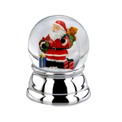 kleine versilberte Glas Schneekugel Ø 5 cm farbiger Weihnachtsmann