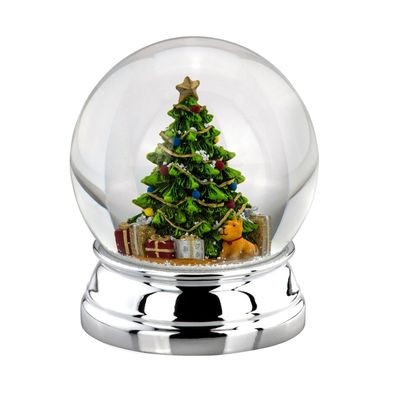 große versilberte Glas Schneekugel Ø 10 cm farbiger Weihnachtsbaum