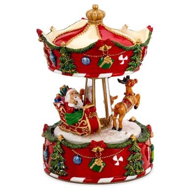 große Spieluhr Ø 10.5 cm Karussell mit Weihnachtsmann Kunststein