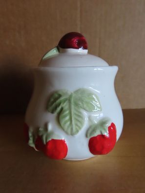 Geleeschale Senfschale Dipschale Keramik mit Erdbeer-Relief