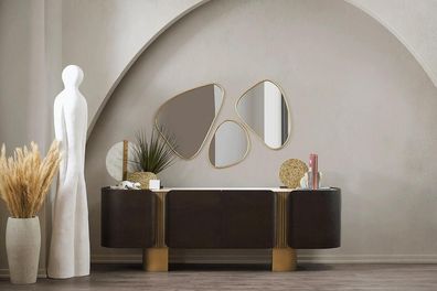 Modernes Braun-Goldenes Sideboard Designer Spiegel Luxus Kommode 2tlg