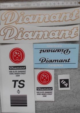 Aufklebersatz, Diamant Weiß Gold, Fahrrad, TS, Sport, Oldtimer, DDR, Radsport