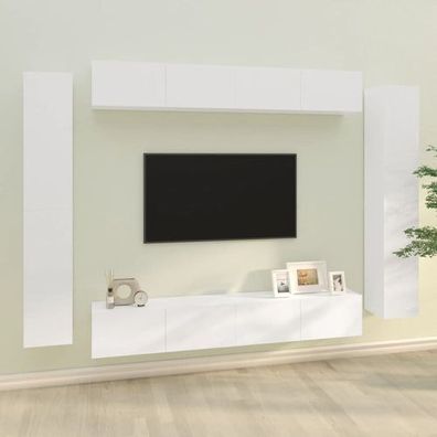 8-tlg. TV-Schrank-Set Hochglanz-Weiß Holzwerkstoff