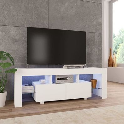 TV-Schrank mit LED-Leuchten Hochglanz-Weiß 130x35x45 cm