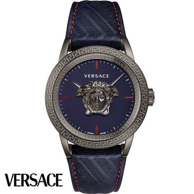 Versace VERD00118 Palazzo Empire grau blau Leder Armband Uhr Herren NEU