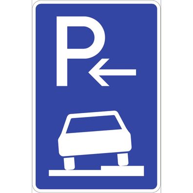 Parken halb auf Gehwegen rechts (Anfang), Symbolschild, StVO