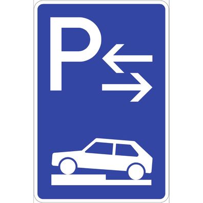 Parken halb auf Gehwegen quer links (Mitte), Symbolschild, StVO