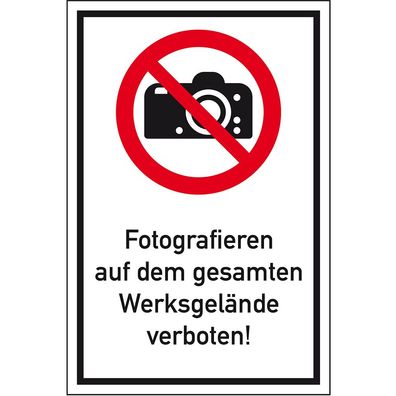 Schild Fotografieren auf dem gesamten Werksgelände verb., ISO, Alu