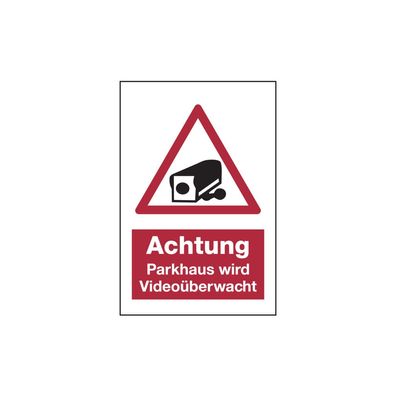 Hinweisschild, Achtung Parkhaus wird videoüberwacht, Alu, 300 x 200 mm