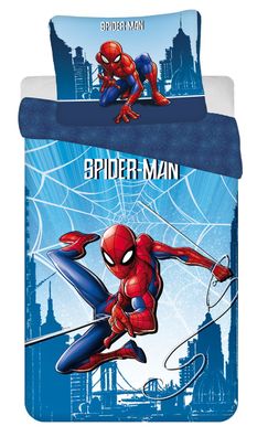 Kinder Bettwäsche Set Wendebettwäsche Spider-Man City Spinnennetz blau, Bettdeck