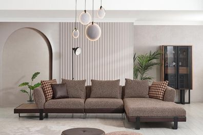 Braunes Textil Sofa Designer Ecksofa L-Form Wohnzimmer Couch Edle Möbel