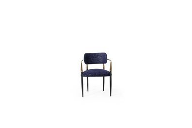 Moderner Blauer Stuhl Edelstahlgestell Textil Einsitzer Esszimmer Möbel