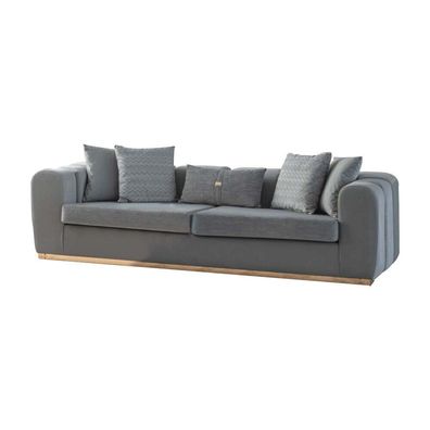 Graue Designer Textil Sofas 4-Sitzer Wohnzimmer Sitzgarnitur Holzgestell