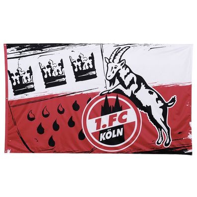 1. FC Köln Hissfahne Wappen, quer Fussball Rot/ Weiß