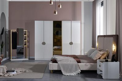 Weiße Schlafzimmer Komplette Garnitur Modernes Bett Kleiderschrank 5tlg