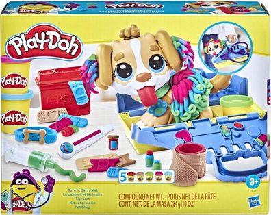 Play-Doh F3639 Tierarzt Spielset mit Spielzeughund, Tragebox + 10 Knetwerkzeuge