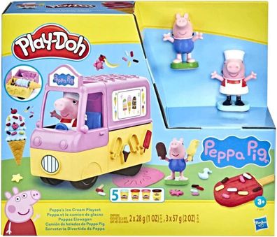 Play-Doh Peppas Eiswagen Spielset, Peppa und Schorsch Figuren und 5 Dosen, Knete