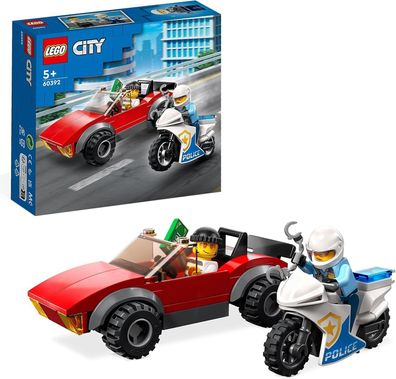 LEGO City Polizei Verfolgungsjagd mit Polizei-Motorrad Set, Rennauto-Spielzeug