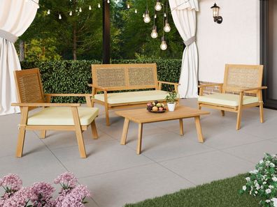 Gartenmöbel Tritante mit 2 Sessel Sofa und Couchtisch Terrassenmöbel Akazienholz M24