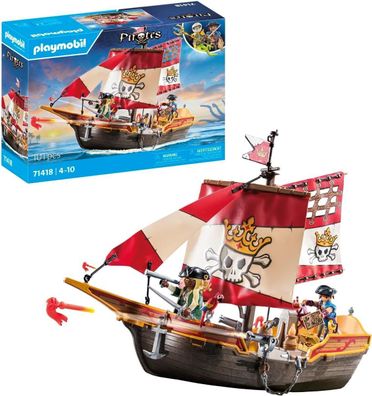 Playmobil Pirates 71418 Piratenschiff, aufregende Abenteuer auf hoher See Kinder