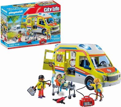 Playmobil City Life 71202 Rettungswagen mit Licht und Sound, Spielzeug Kinder