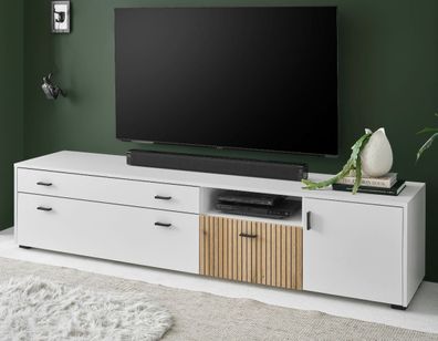 TV-Lowboard Unterschrank weiß matt Eiche XL TV Board mit Soft-Close Merced 200 cm