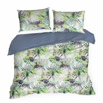 Bettwäsche Kissenbezug Bettbezug 200x220cm weiß grün Botanish 3tlg Bettwaren Set Deko