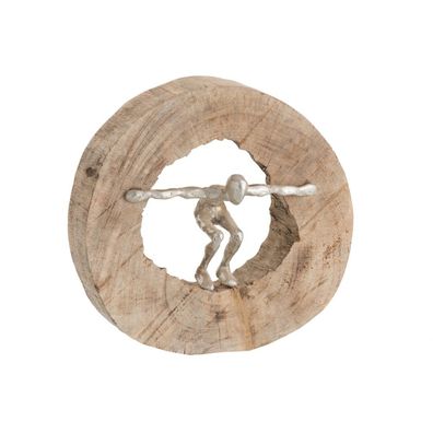J-Line Figur Jumping - Holz/ Aluminium - Natur/ Silber