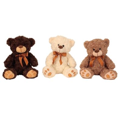 3 Stück Teddybär mit Schleife 26 cm Braun Creme Dunkelbraun