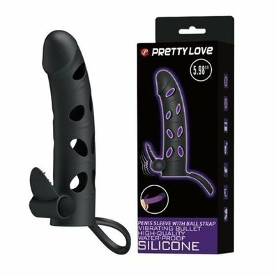 PRETTY LOVE Vibrating Silicone PENIS SLEEVE WITH BALL STRAPS 15.2 CM