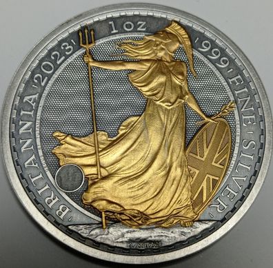 Silbermünze 1 oz Britannia 2024 999 Silber Antik Gilded Charles