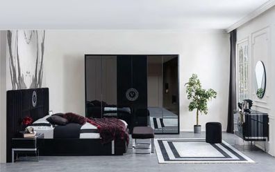 Schwarzer Kleiderschrank Luxus Glastüren Viertürig Schlafzimmer Möbel Schrank