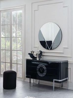 Schwarze Luxus Kommode Sideboard Edelstahlfüße Schlafzimmer Möbel Neu