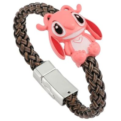 Lilo & Stitch Engel Rosa Lederarmbänder Disney Armband mit Metall Logo Armbänder