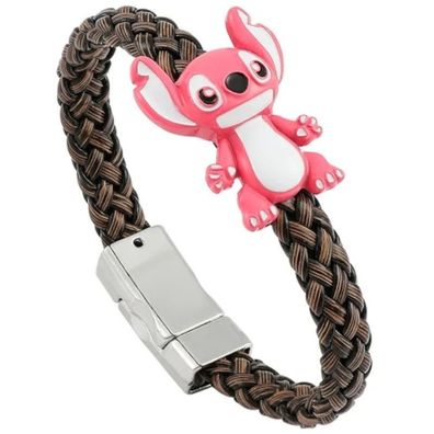 Engel Lilo & Stitch Rosa Lederarmbänder Disney Armband mit Metall Logo Armbänder