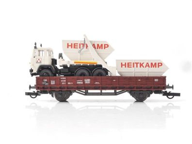Roco H0 44023 aus Wagenset Güterwagen Niederbordwagen mit LKW "Heitkamp"DB / NEM