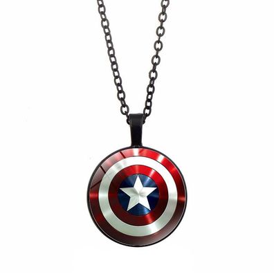 Captain America Halskette in Schwarz Marvel Avengers Halsketten mit Captain Shild